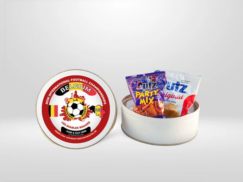 Belgium Football Jumbo Snack Tin with American Snacks Belgium