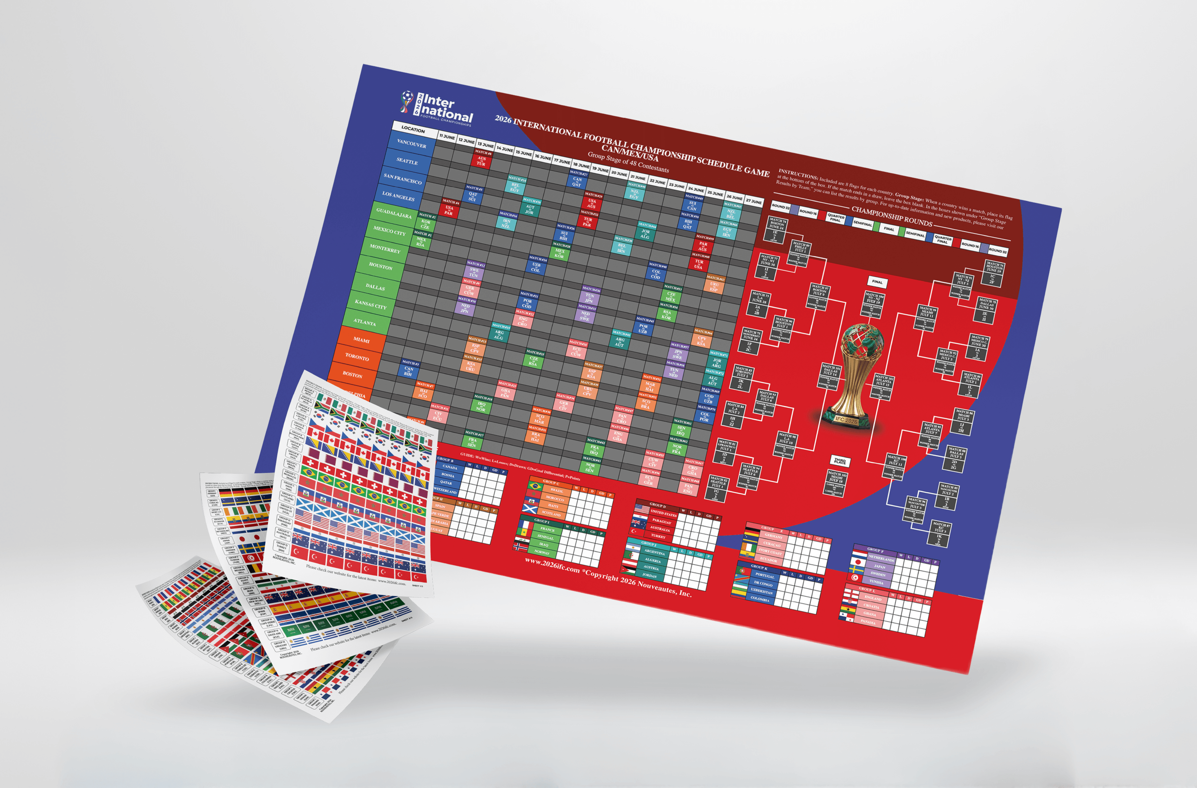 Football Schedule 2026 International Football Championship Schedule & Sticker Flag Poster United States.